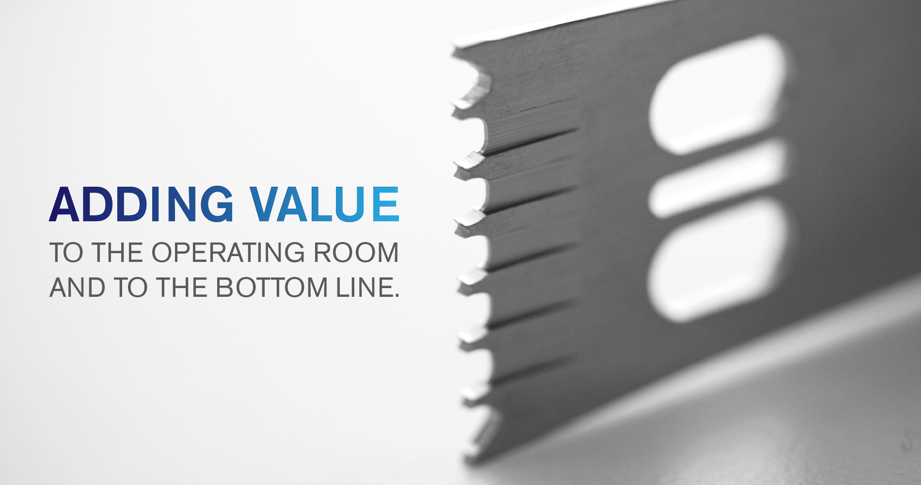 Image of a large bone saw blade with the BUSA value proposition.